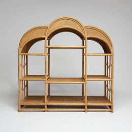 Bohemian Rattan and Woven Cane Triple Arch Large Display Shelf