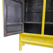 Vintage-Style Distressed Yellow Chinese Wedding Cabinet
