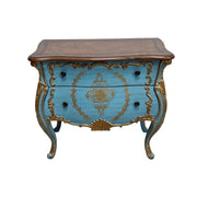 Hand Painted Aquamarine Blue and Gold French Style Bombe Chest