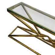 Bloomr Modern Gold Geometric Metal Glass Top Console Table