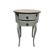 Sage Green Upcycled Wooden 2-Drawer Oval Telephone Side Table