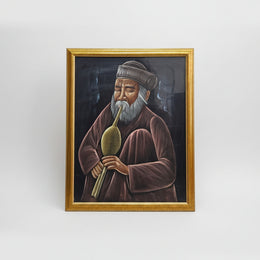 Traditional Indian Pungi Musician Portrait Framed Velvet Painting