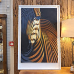 Graphic Ochre and Charcoal Abstract Zebra Original Framed Oil Painting