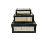Elegant Geometric Black and White Bone Inlay Nesting Jewellery Boxes