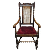 Barley Twist Antique Armchair with Cane and Velvet