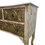 Rustic Bohemian Embossed Brass & Wood Sideboard
