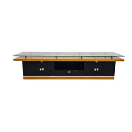 Streamlined Floating Glass Top Oak and Matte Black Media Console