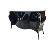 Stately Louis XV Style Black Lacquer and Ornate Silver Commode