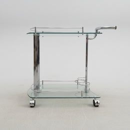 Striking Chrome and Tempered Glass Two-Tier Bar Cart