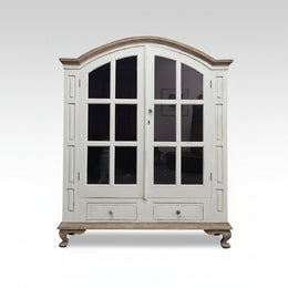 Rustic French Provincial White Display Cabinet