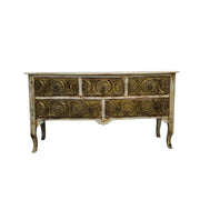 Rustic Bohemian Embossed Brass & Wood Sideboard
