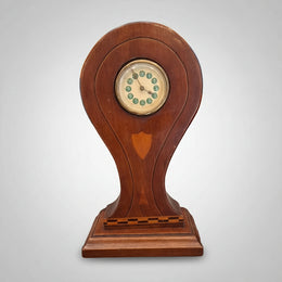 Antique Edwardian Oak Inlay Mantel Clock 1905s