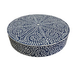 Exquisite Blue and White Bone Inlay Round Coffee Table