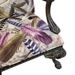 Ornate Chippendale Style Feather Patterned Velvet Armchair