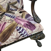 Ornate Chippendale Style Feather Patterned Velvet Armchair