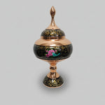 Persian Enameled Copper Decorative Pedestal Candy Jar with Finial Lid