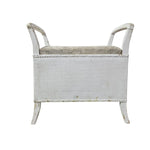 Charming Weathered White Lloyd Loom Bench with Floral Seat