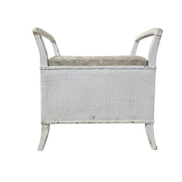 Charming Weathered White Lloyd Loom Bench with Floral Seat