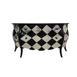 Hollywood Regency Black & Silver Harlequin Bombé Chest