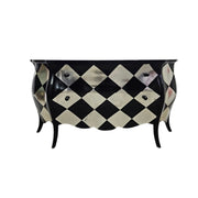 Hollywood Regency Black & Silver Harlequin Bombé Chest