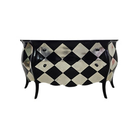 Hollywood Regency Black & Silver Harlequin Bombé Chest