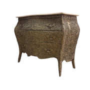 French Style Bombe Marble Top Textural 3 Drawer Commode