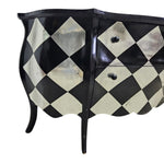 Hollywood Regency Black & Silver Harlequin Bombé Chest