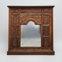 Hand-Carved Antique Style Arched Mirror Bar Cabinet