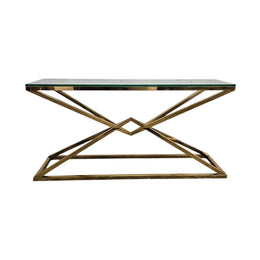 Bloomr Modern Gold Geometric Metal Glass Top Console Table