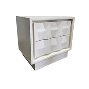 West Elm Mid-Century Style White Sculptural Geometric 2 Drawer Bedside Table