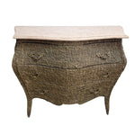 French Style Bombe Marble Top Textural 3 Drawer Commode