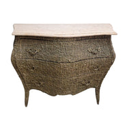 French Style Bombe Marble Top Textural 3 Drawer Commode