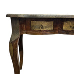 Vintage Brass-Inlay Wooden Console Table