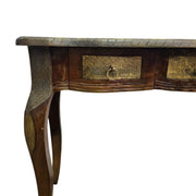 Vintage Brass-Inlay Wooden Console Table
