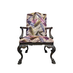 Ornate Chippendale Style Feather Patterned Velvet Armchair
