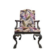 Ornate Chippendale Style Feather Patterned Velvet Armchair