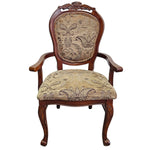 Victorian Style Carved Wood Medallion Back Fabric Armchair