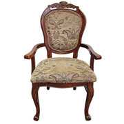 Victorian Style Carved Wood Medallion Back Fabric Armchair
