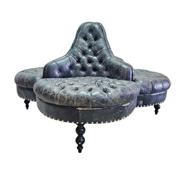 Marina Home Grand Chesterfield Tufted Leather Borne Settee