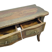 Vintage Brass-Inlay Wooden Console Table