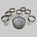 Japanese Vintage Cut Glass Silver Rimmed Tea Cups and Saucers Set