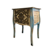Artisan Carved Bohemian Nightstand in Distressed Blue & Gold