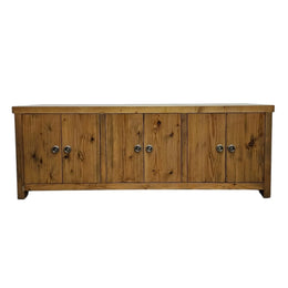 Rustic Honey-Toned Six-Door Sideboard and Media Console
