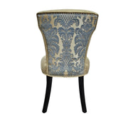 Sophisticated Beige Fabric Studded Backrest Wooden Dining Accent Chair