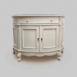 Stately Provincial Cream Carved Vanity Cabinet with Detachable Tri-Fold Mirror