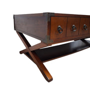 Campaign-Style Storage Coffee Table with Eight Drawers