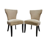 Sophisticated Beige Fabric Studded Backrest Wooden Dining Accent Chair