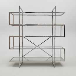 Geometric Chrome and Clear Glass Architectural Display étagère Bookcase