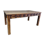 Medieval Style Teakwood Dining Table and Six Panel Back Chairs Set