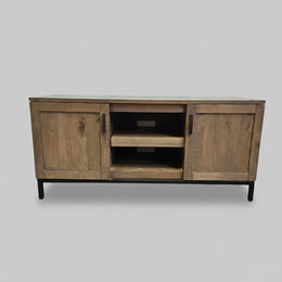 Crate & Barrel Wyatt Grey Mango Wood Media Console